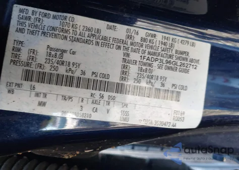 2016 Ford Focus St z USA, uszkodzony, nr VIN 1FADP3L96GL262712